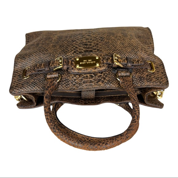 Michael Kors Brown Hamilton Snake Embossed Satchel - Picture 6 of 15